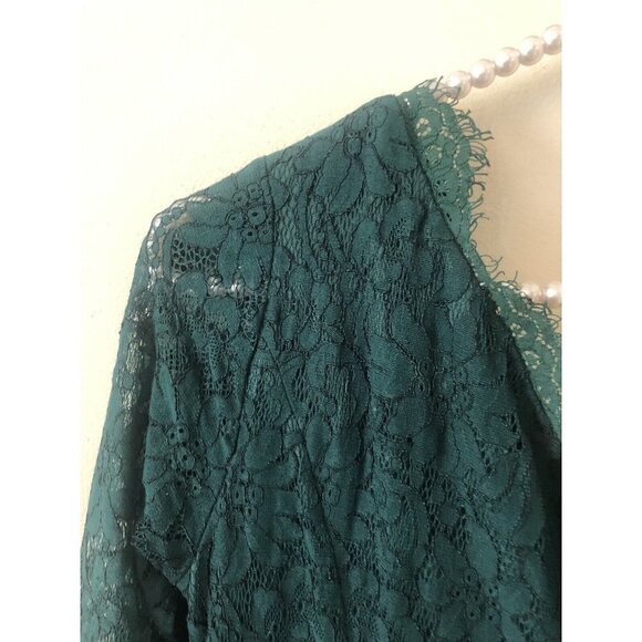 Lulus Womens Size Large Green Lace Dress One Shoulder Bell Sleeve - Picture 3 of 6